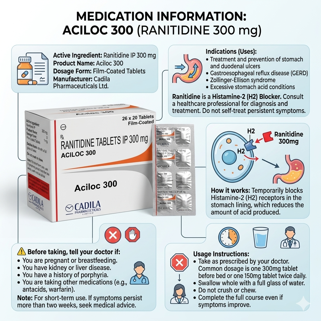 Aciloc 300mg tablet for acidity, heartburn and acid reflux relief
