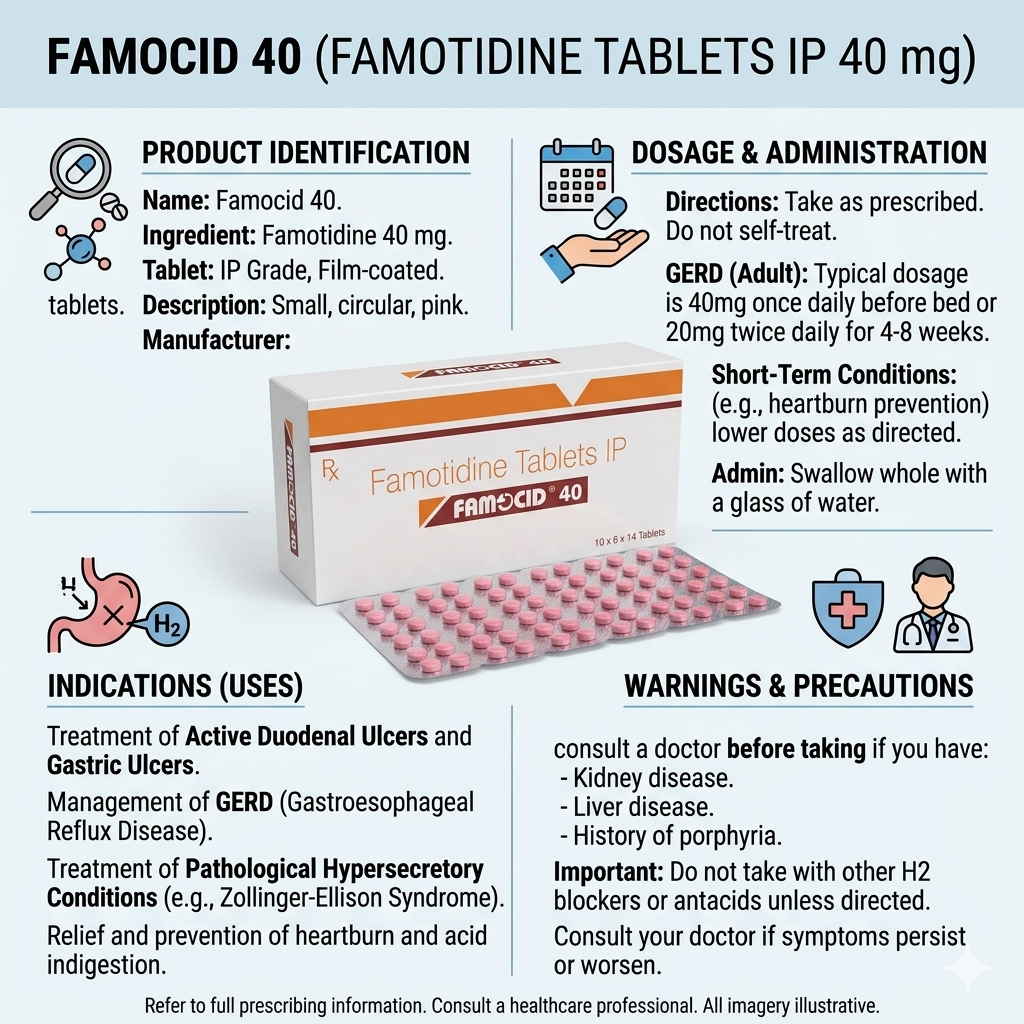 Famocid 40mg tablet for acidity, heartburn and digestive comfort